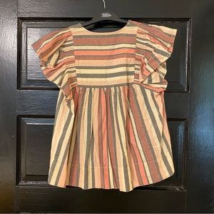 Ulla Johnson pink striped top with flutter sleeves